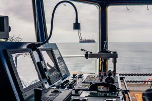Bridge ship equipment. telegraph handles vhf radio, navigation devices